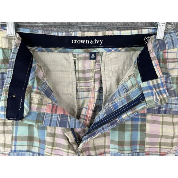 Crown & Ivy Motion Flex Patchwork Shorts Men's 36 Stretch Plaid - Picture 8 of 10
